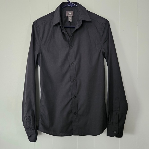 H&M Other - H&M Button Down Shirt Mens XS Black Slim Fit Easy Iron Basic Classic Minimalist